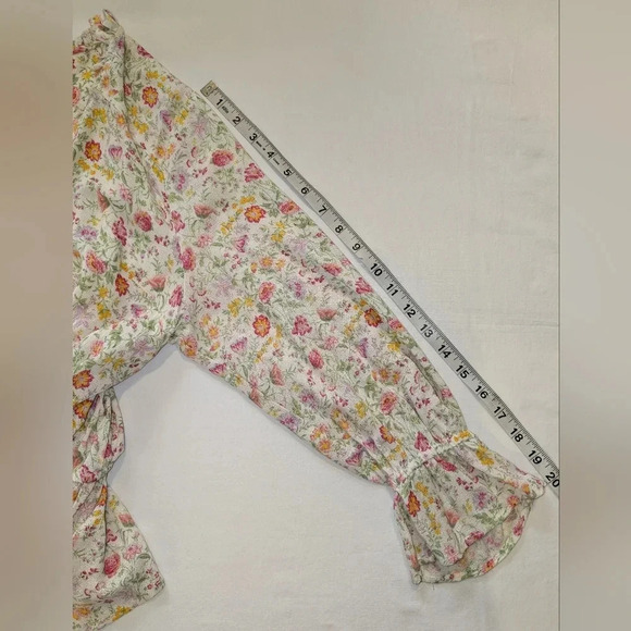 Rachel Zoe Floral blouse 3/4 sleeve with drawstring waist, size M - Picture 7 of 8